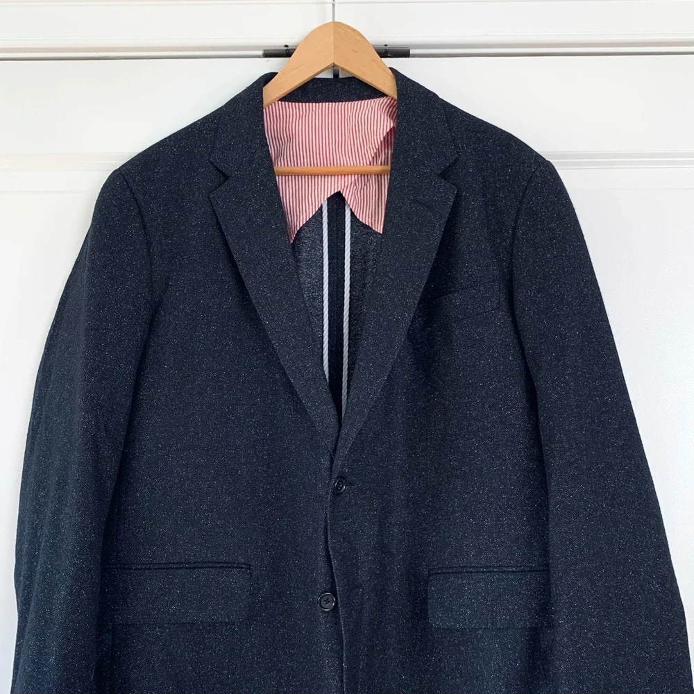 Haspel Blazer Jacket Gray Speckled Sports Coat Partially Lined Wool? Size 44 R